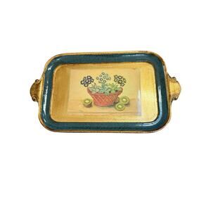 Vietri Made‎ In Italy Wood Lacquer Gold Botanical Florentine Tray